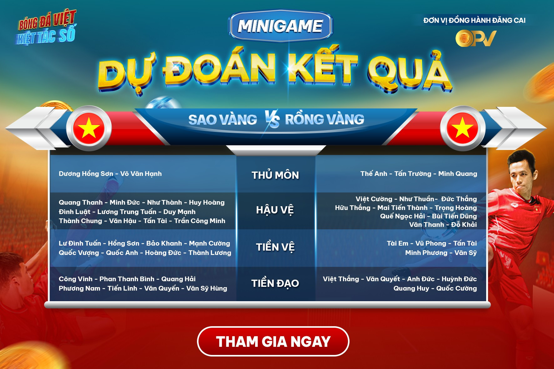 MINIGAME DỰ ĐOÁN KẾT QUẢ TRẬN BÓNG "HÀO QUANG TRỞ LẠI": ĐỘI RỒNG VÀNG VS ĐỘI SAO VÀNG